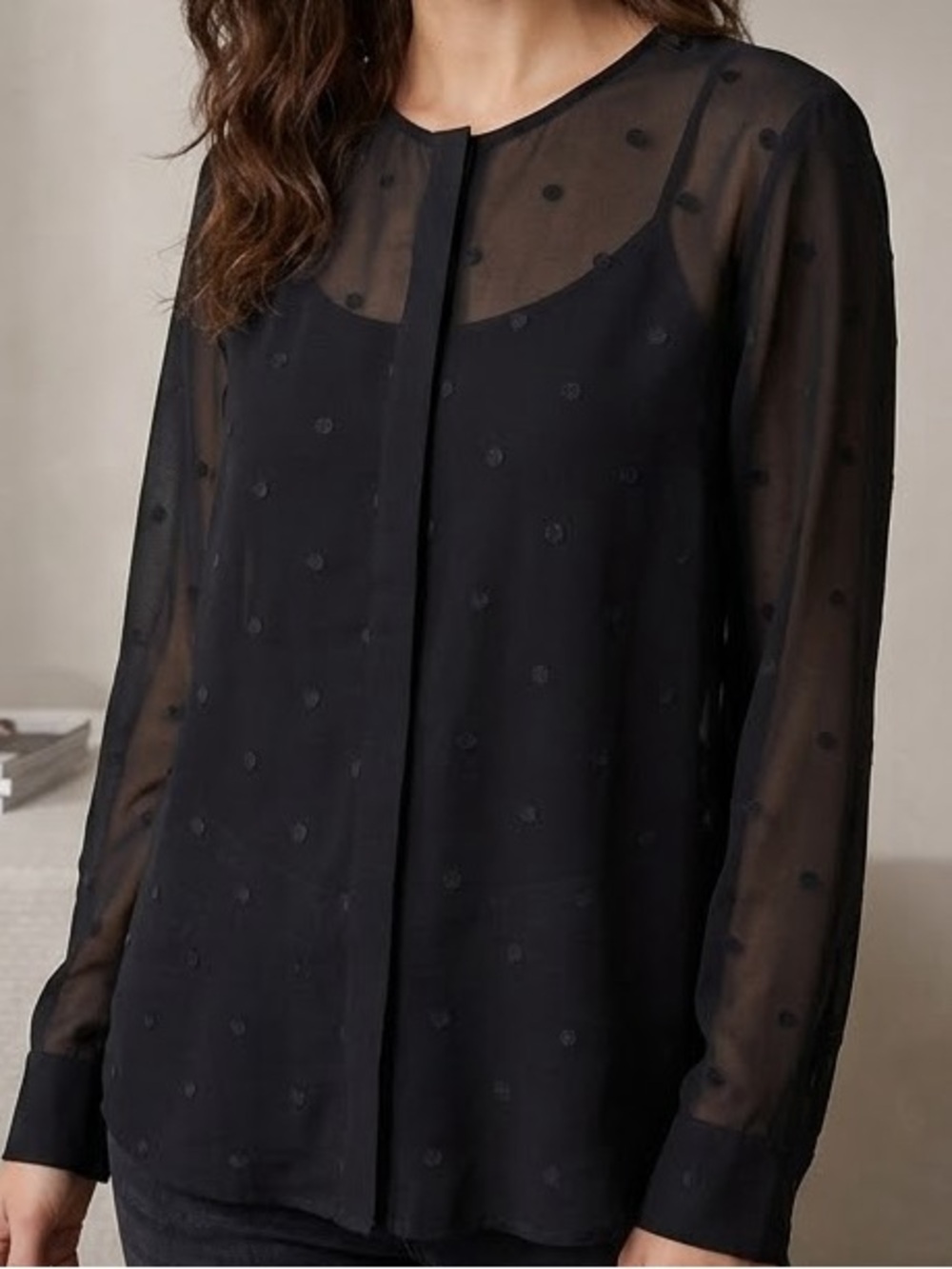 Contemporaine Sheer Dot Blouse